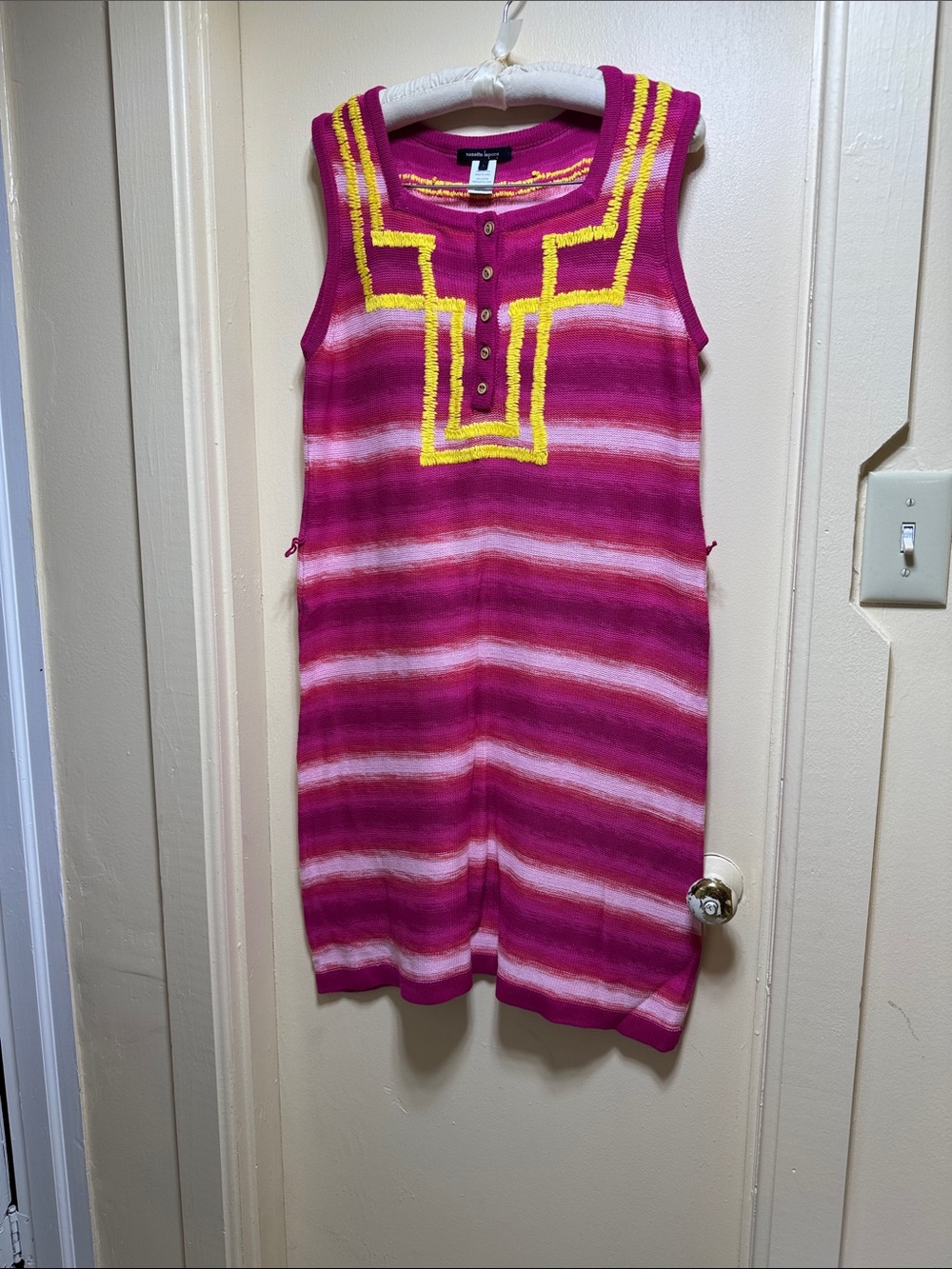 Nanette Lepore Pink, White & Yellow Striped Sleeveless Knit Dress